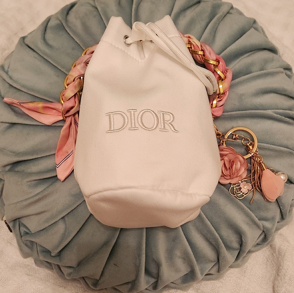 Dior White Drawstring Cosmetic Bag